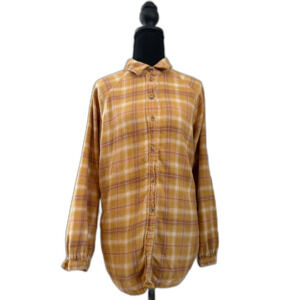 Women's Small Yellow Plaid American Eagle Flannel 100% Cotton